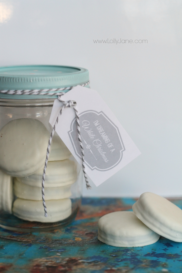 White Christmas free tags + Oreo treat jar idea! No bake!! via lollyjane.com