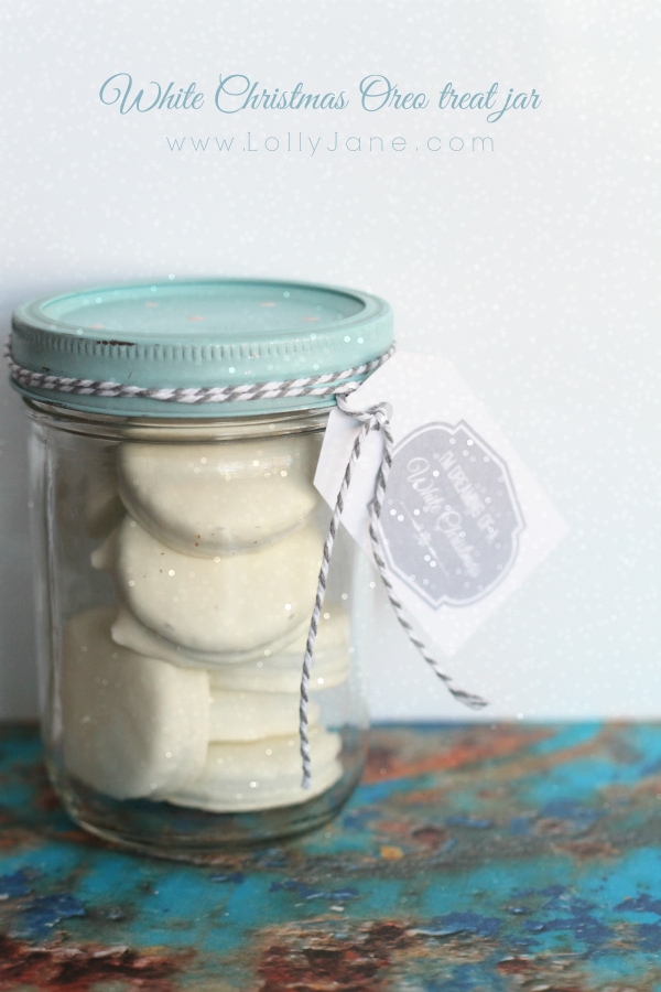 white Christmas Oreo treat jar