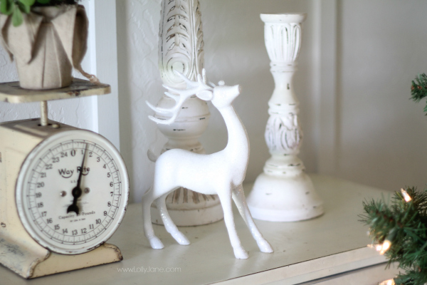 Mix a glitter white deer into your Christmas decor at lollyjane.com