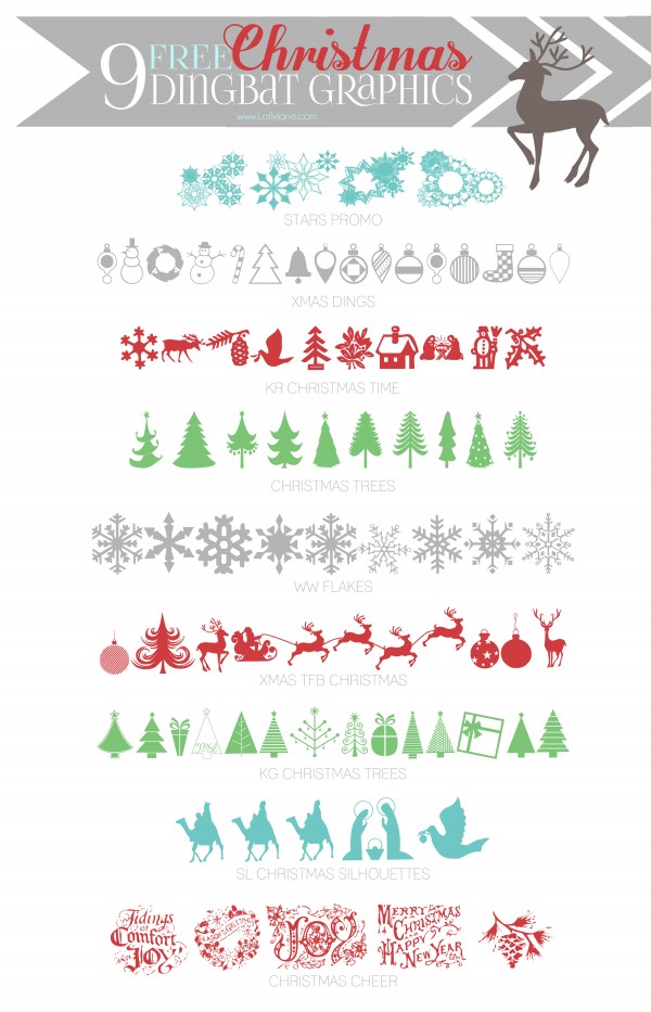 9 super cute (FREE) Christmas dingbat graphics