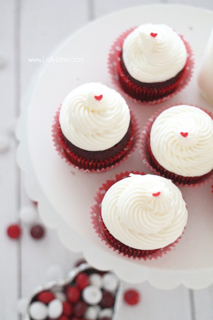 Red Velvet Cupcakes with Red Velvet M&M bits inside... and cream cheese frosting! YUM!