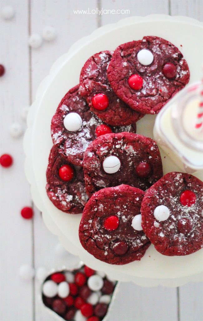 Chewy Red Velvet M&M Cake Mix Cookies. So good!