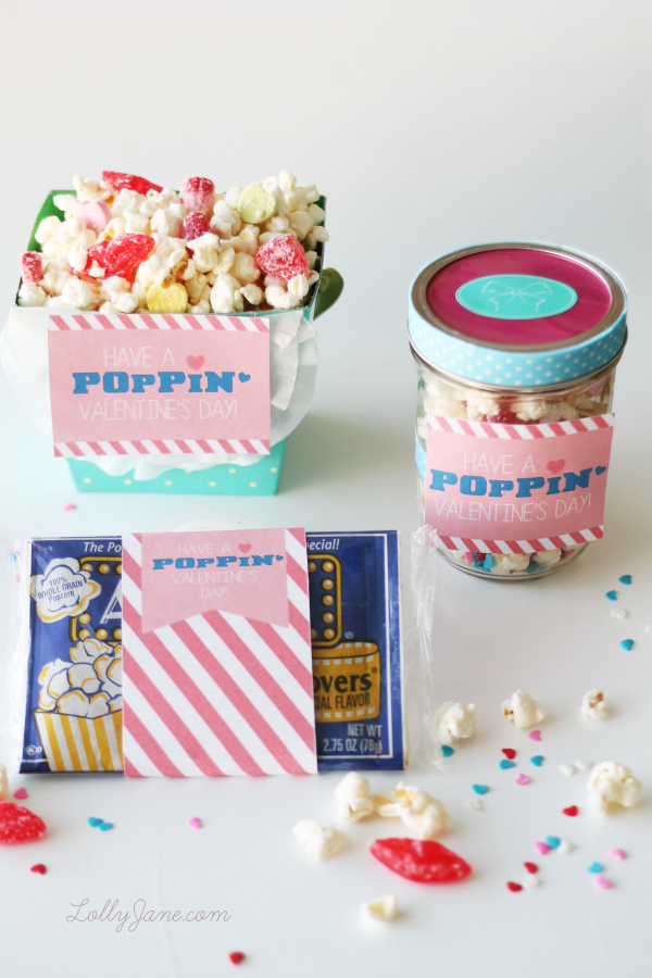 Valentine Popcorn Mix Recipe PLUS free "Have a POPPIN Valentine's Day" tag!! Great gift idea!! (lollyjane.com)