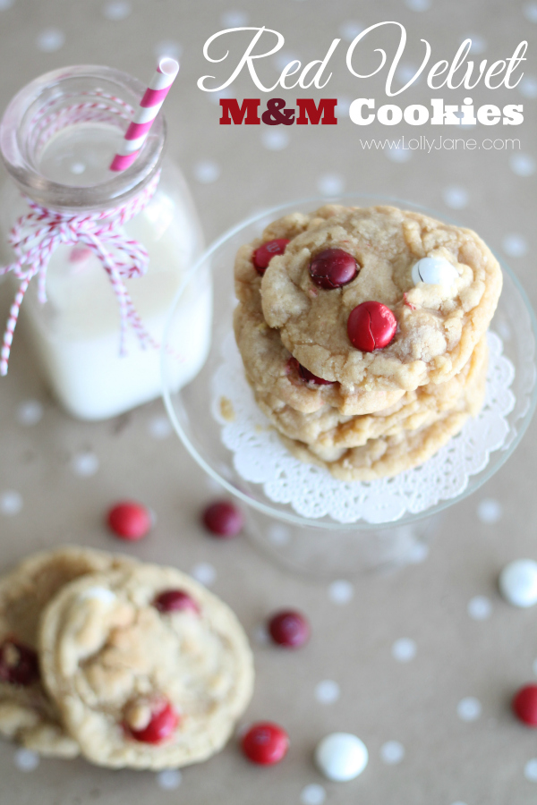 RED VELVET M&M COOKIES!! Have you heard of Red Velvet M&M's?? These cookies are made with them and are SO yummy!! 