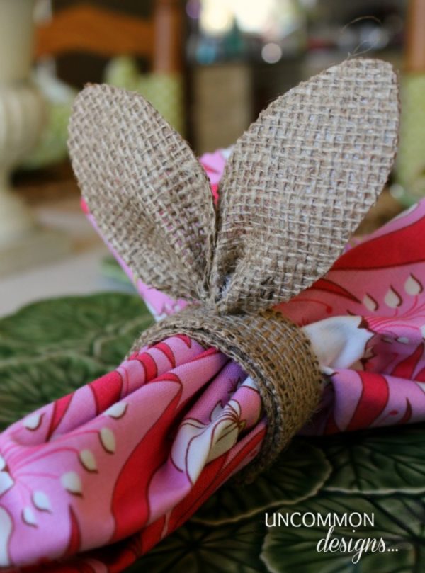 DIY Burlap Bunny Napkin Rings + 26 other cute Easter/spring ideas! via lollyjane.com