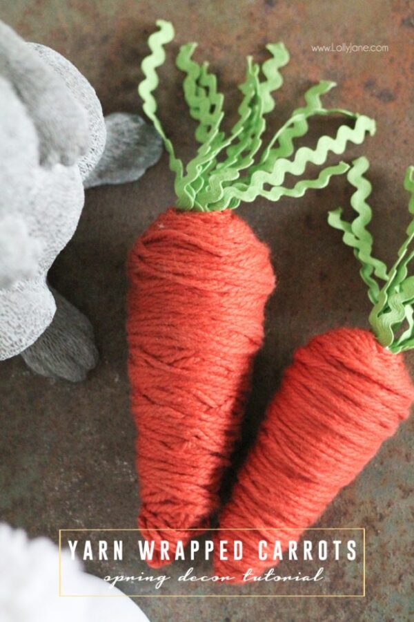 Stinkin' cute! Yarn wrapped carrots from foam cones. Perfect for spring! 