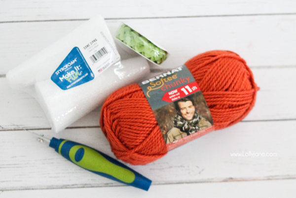 Supplies to make yarn wrapped carrots from foam cones. Cute! #spring