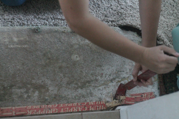 How to rip out carpet: use a crowbar to lift carpet tacks.