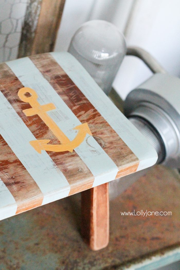 Cute little striped nautical stool revamp 