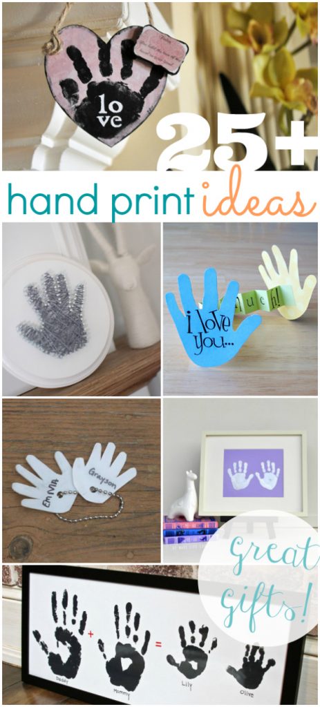 25 adorable hand print gift ideas! Perfect for Mother's Day or Father's Day! @lollyjanblog