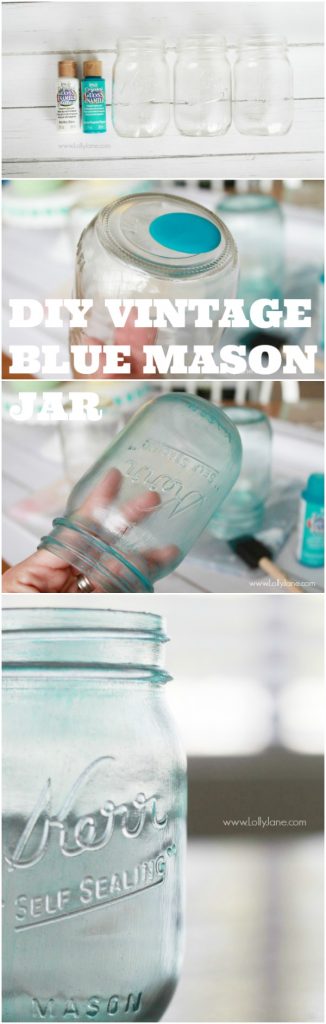 DIY vintage blue mason jar, easy step by step! via @lollyjaneblog