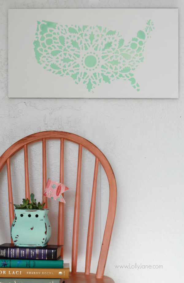 Pretty mint stencil United States sign, easy home decor tutorial. @lollyjaneblog 