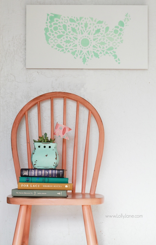 Pretty mint stencil United States sign, easy home decor tutorial. @lollyjaneblog 