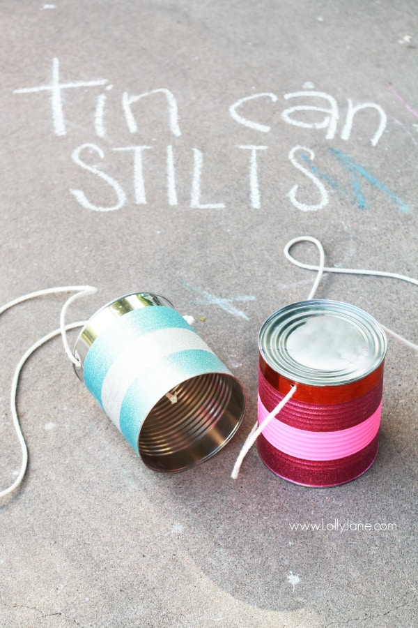 All you need is a set of old cans and some rope to create tin can stilts!! Such a fun kids activity to keep them active and busy all summer long. #kidsactivity #kidscraft #boredombuster #howtomaketincanstilts #howtomakestilts #recycledcanideas