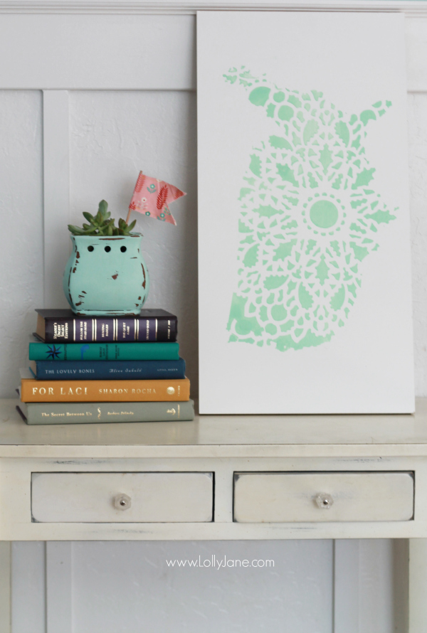 Pretty mint stencil United States sign, easy home decor tutorial. @lollyjaneblog 