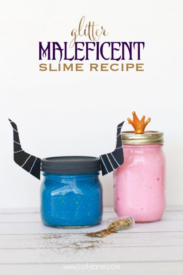 Maleficent glitter slime recipe. Fun activity for kids after seeing the new Sleeping Beauty movie! @lollyjaneblog