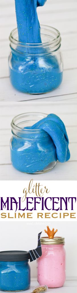 Maleficent glitter slime recipe. Fun activity for kids after seeing the new Sleeping Beauty movie! @lollyjaneblog