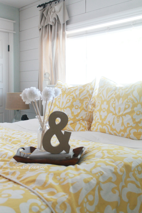 Master Bedroom Refresh, hello yellow! Gorgeous duvet + shams! | via www.lollyjane.com