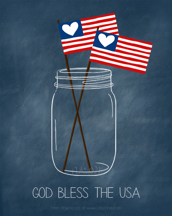 Patriotic Mason Jar (free) Printable. Perfect for the 4th! via @lollyjaneblog