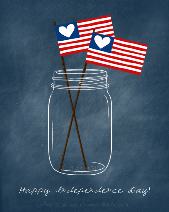 Patriotic Mason Jar (free) Printable. Perfect for the 4th! via @lollyjaneblog