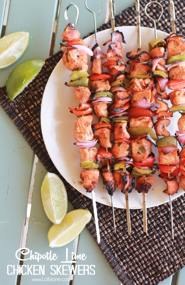 Chipotle Lime Chicken Skewers, perfect for grillin' and chillin' summer nights! via lollyjane.com 