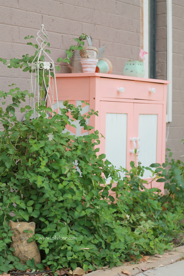 Pretty painted DIY rolling garden cart | via lollyjane.com