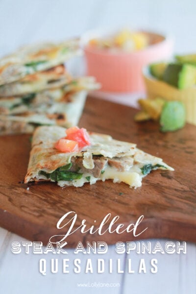 Grilled steak and spinach quesadillas