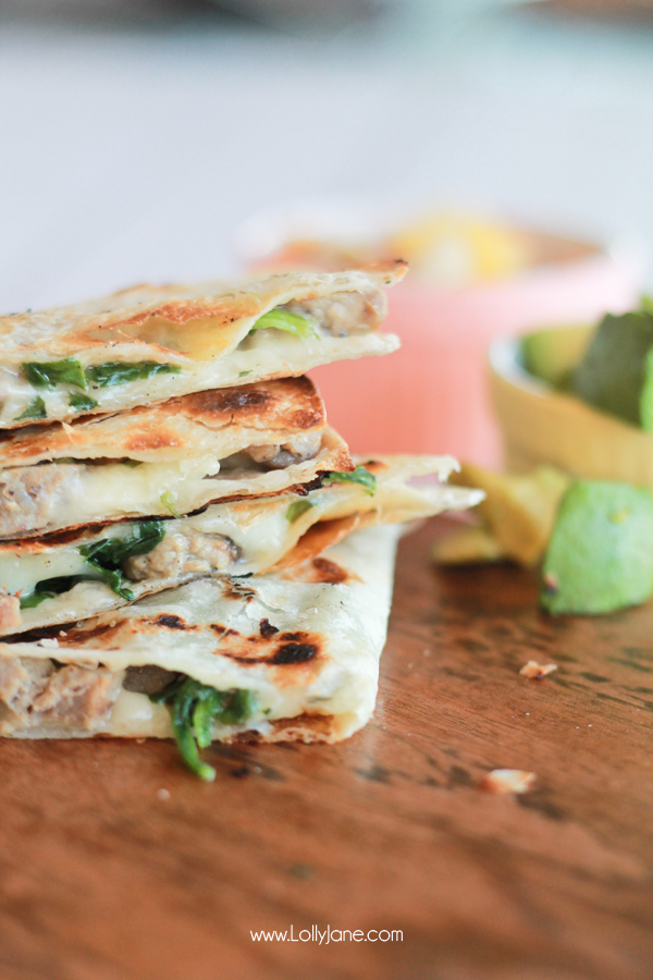 Grilled Steak and Cheese Quesadillas (with pineapple mango salsa) via lollyjane.com