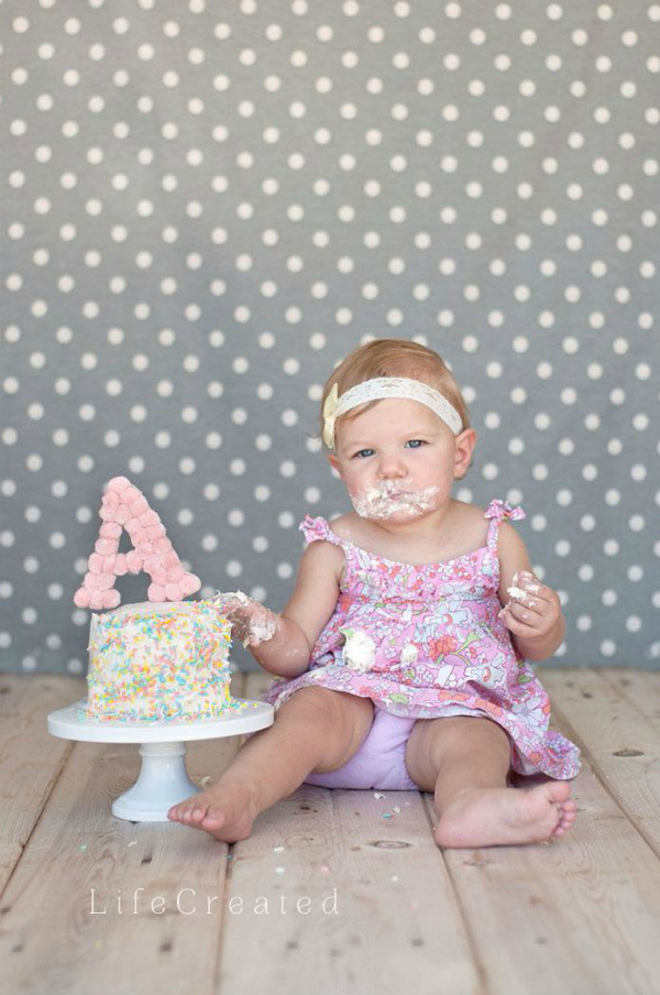 Cute and easy pom pom monogram cake topper idea!