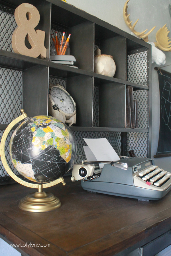 Industrial man cave home office. Love the modern ceiling fan and that desk! Awesome space! 