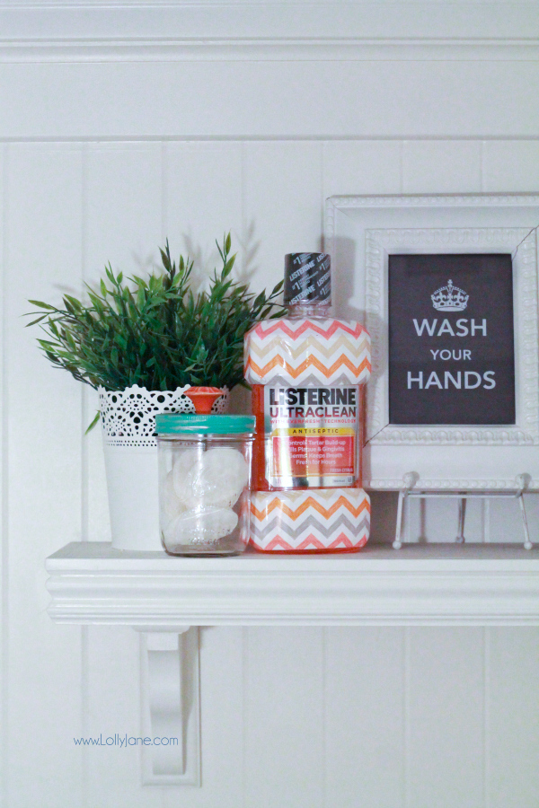 Love this cute shelf in the bathroom. Click on this post for awesome storage ideas!