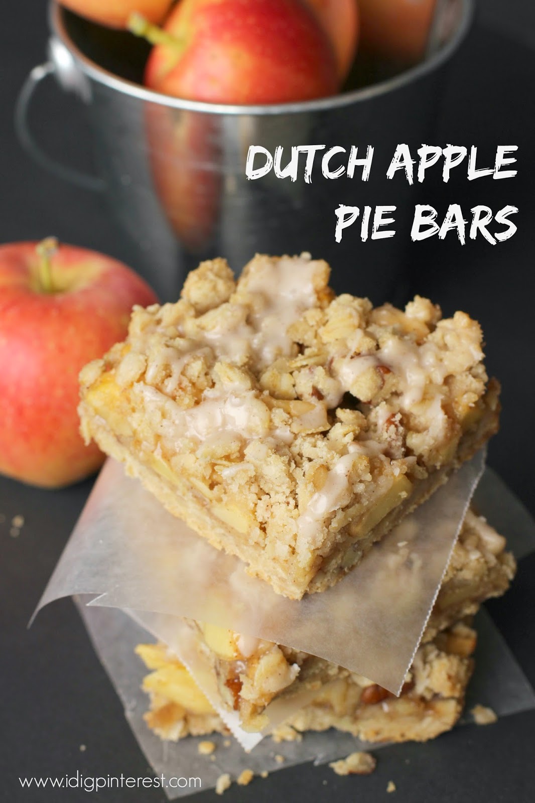 These delectable Dutch Apple Pie Bars with a tasty crumb topping and cinnamon sweet glaze are sure to have you yearning for fall and the cooler weather! #falldessert #fallrecipe #dutchapplepiebars #applepie #applebars #dutchapplerecipe #dutchappledessert