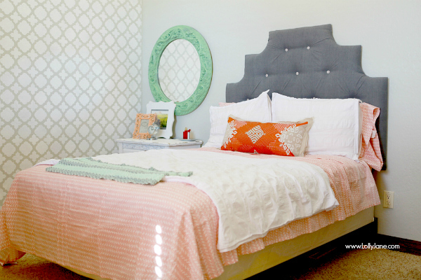 Pretty gray/white/mint bedroom makeover | lollyjane.com