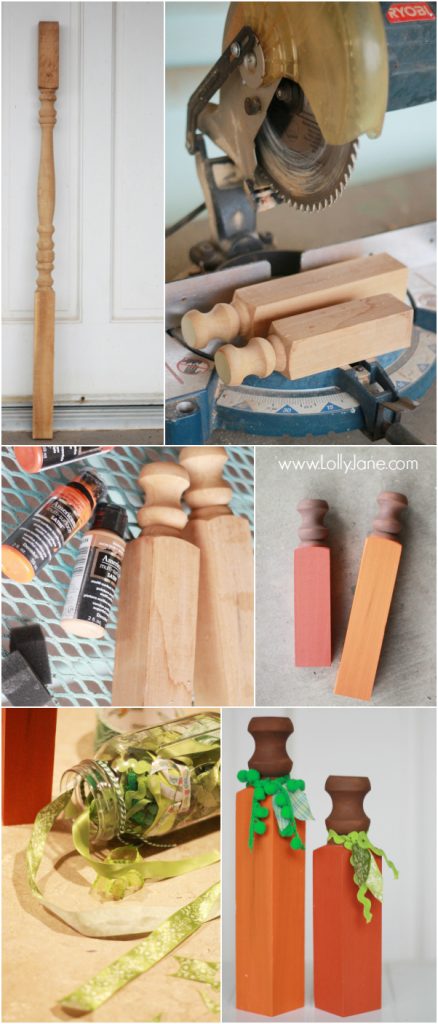 Wood Spindle Pumpkins, easy and fun craft! | lollyjane.com