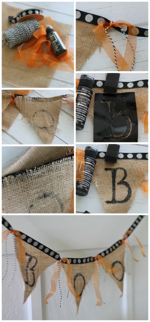 How to make an easy BOO Halloween burlap bunting. Fun Halloween decor!