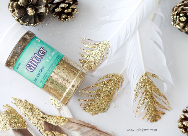 gold dipped glitter feather tutorial