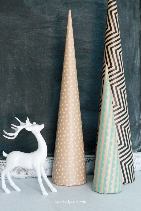 These DIY Paper Wrapped Holiday Trees are the cutest! |via lollyjane.com