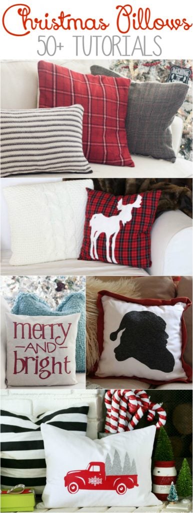 50+ tutorials to all the cute DIY Christmas pillows out there! Lots of step by steps directions for adorable Christmas decor! Great no sew options, painted pillows, lots of styles to choose from!