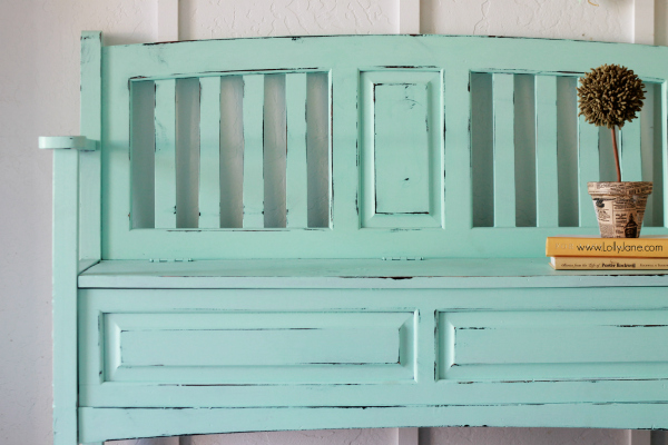 Gorgeous teal bench makeover!  See how easy it is to refinish old furniture to make it new again.| lollyjane.com