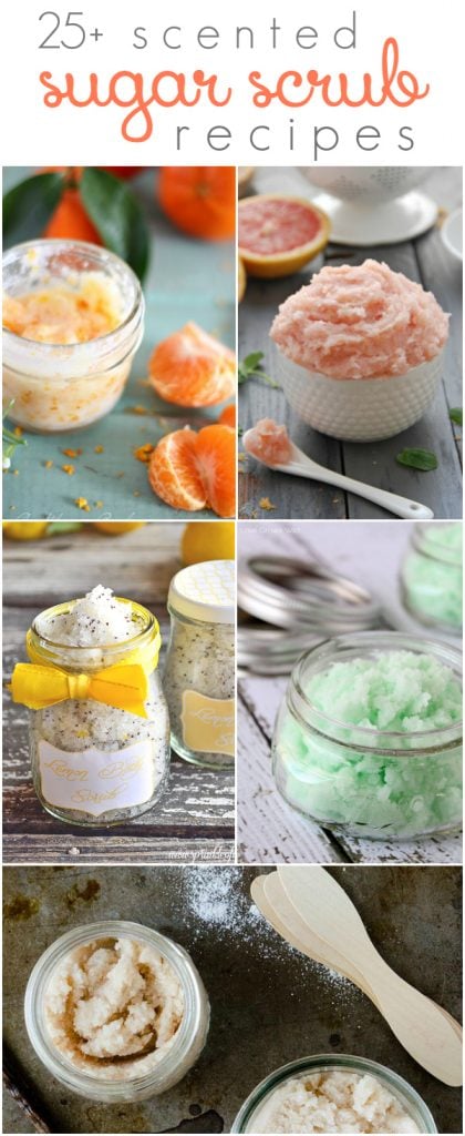 25+ diy SUGAR SCRUB recipes | Lots of different  scents for everyday and holiday uses. Great handmade gift idea!! Easy neighbor gift idea!