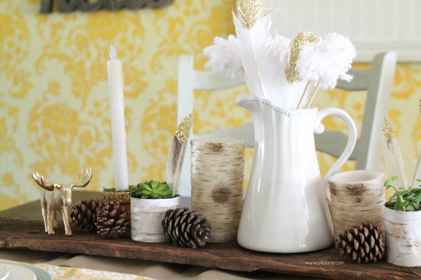 Easy fall tablescape ideas + DIY gold dipped feather tutorial |www.lollyjane.com