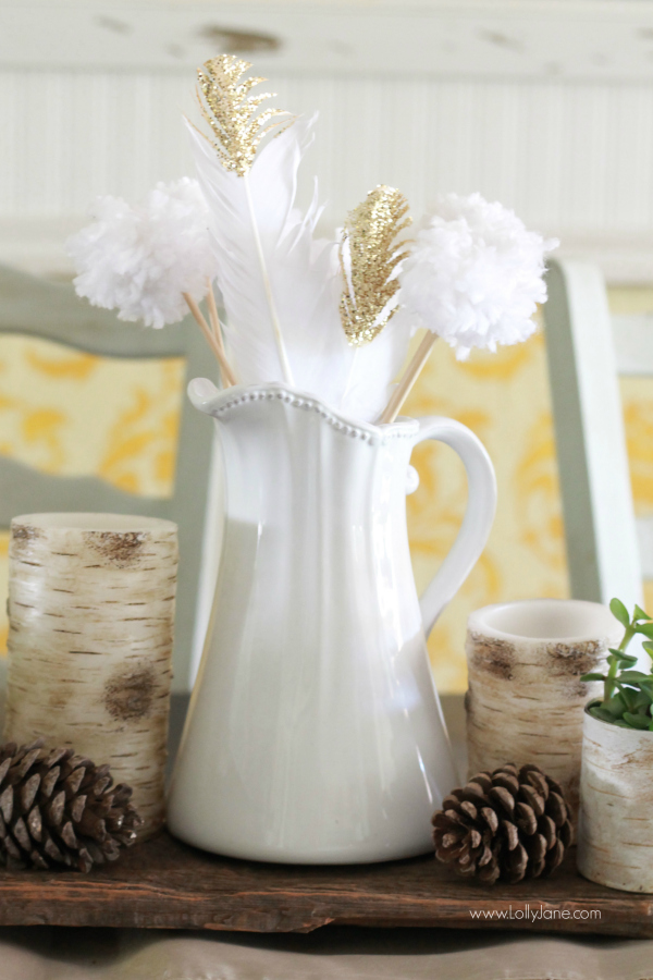 Easy fall tablescape ideas + DIY gold dipped feather tutorial |www.lollyjane.com