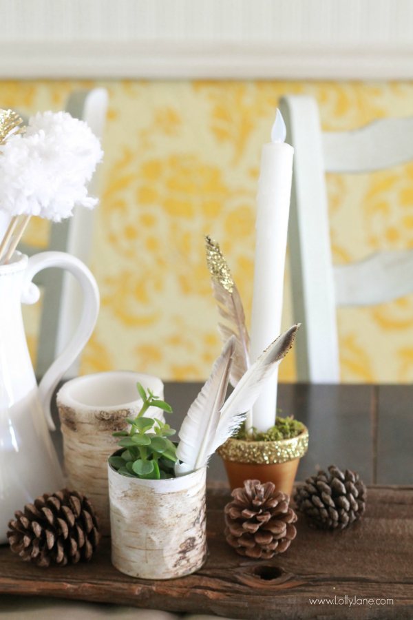 Easy fall tablescape ideas + DIY gold dipped feather tutorial |www.lollyjane.com