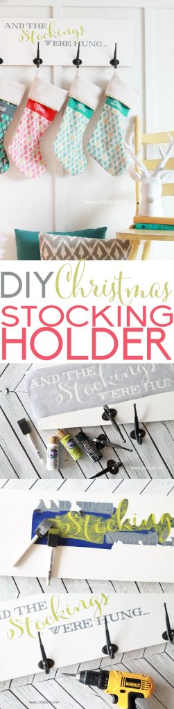 Easy DIY Christmas Stocking Holder Board, perfect for fireplace mantle-less spaces! 
