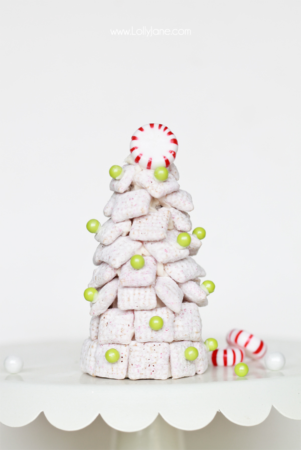 Peppermint Chex Mix Holiday Trees, perfect for entertaining!