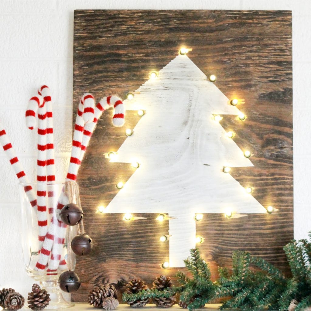 Rustic DIY Marquee Christmas holiday tree sign