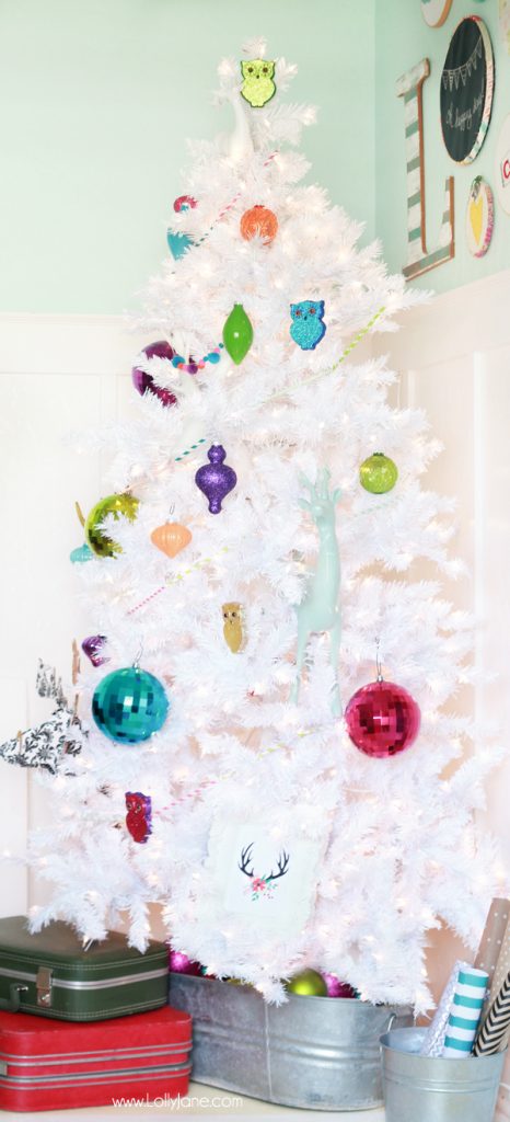 Love this colorful white Christmas tree!