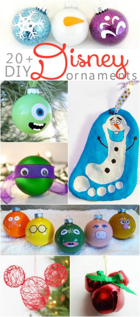 20+ DIY Disney ornaments | Lots of fun kids craft ideas for your Christmas decorating! Frozen ornaments, Ninja Turtle ornaments, Mickey Mouse ornaments and Disney princess ornament ideas! So fun!