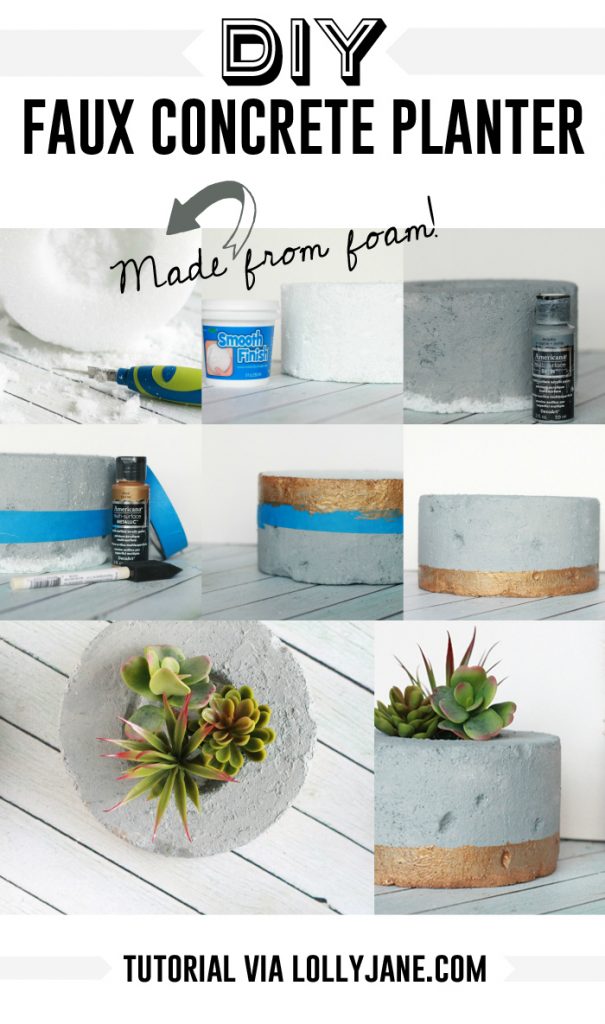 DIY Faux Concrete Succulent Planter. So cool that it's made from styrofoam!!! Gotta try this! 