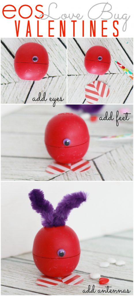 EOS love bug Valentines, these are so dang cute and really easy to make!  Makes a fun Valentine gift, great for kids or a cute teacher gift or fun coworker gift as well! Click through for the final product!